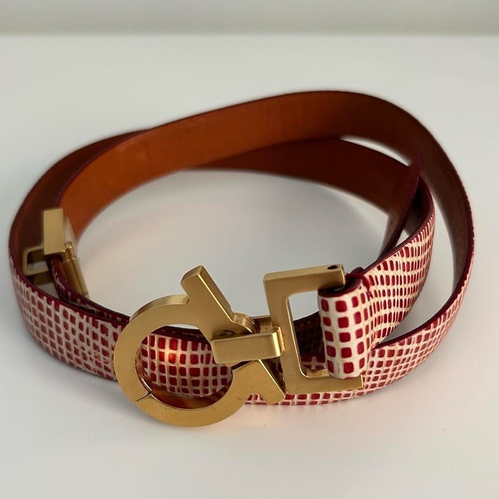 Salvatore Ferragamo Cream and Red Belt